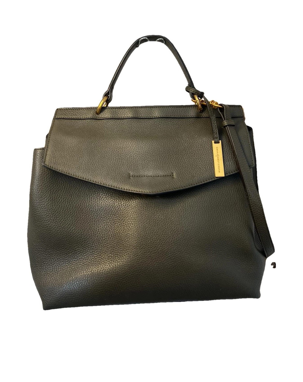 SMAAK Amsterdam - Chloe Big leren tas - donkergroen/grijs