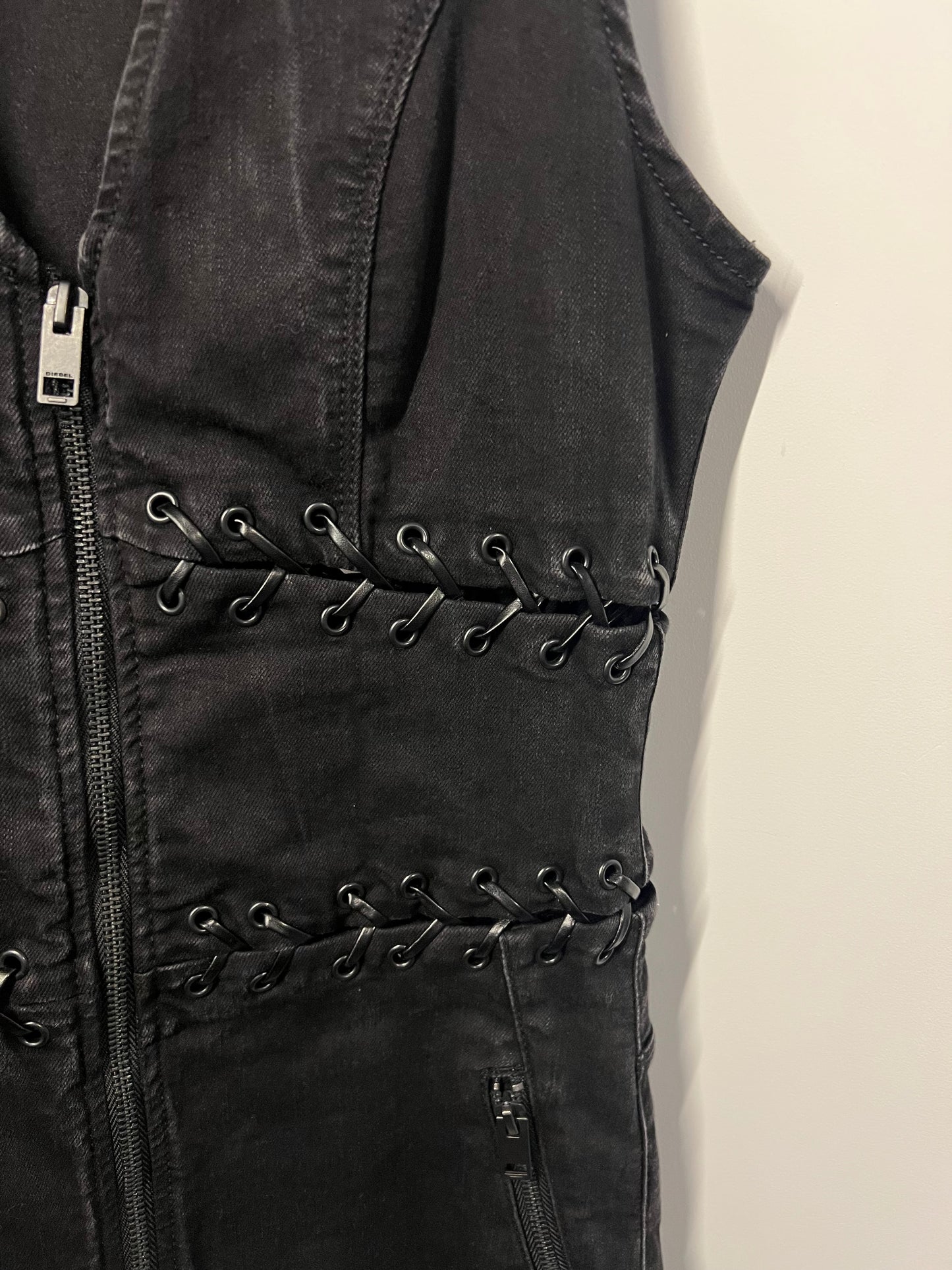 Diesel - jumpsuit met faux leather - zwart - S