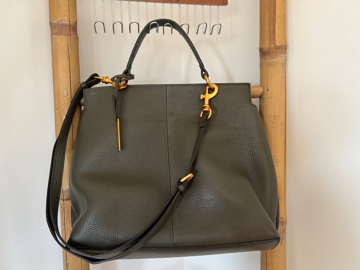 SMAAK Amsterdam - Chloe Big leren tas - donkergroen/grijs