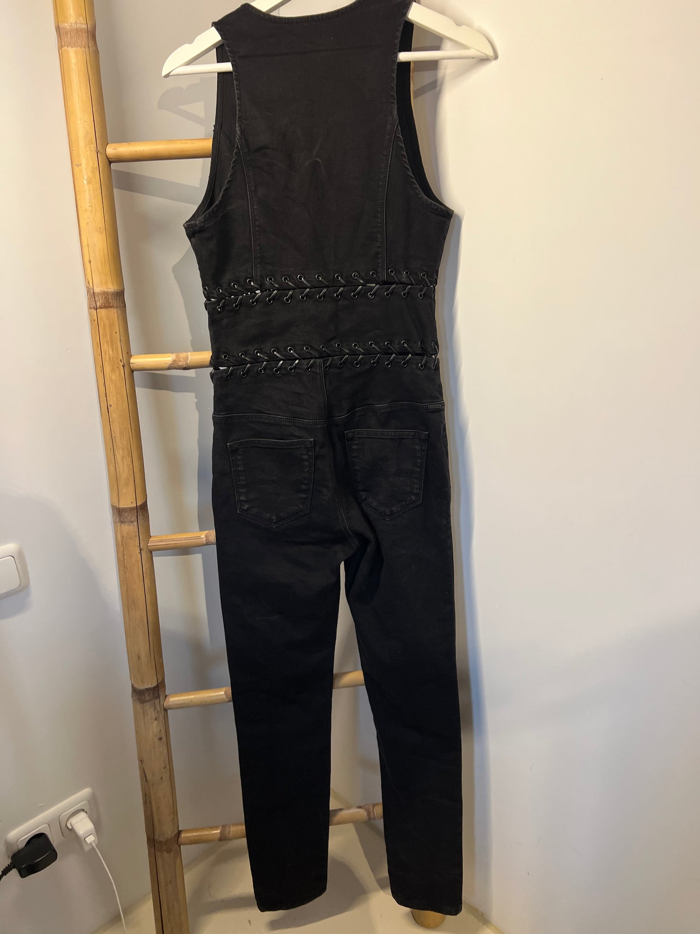 Diesel - jumpsuit met faux leather - zwart - S