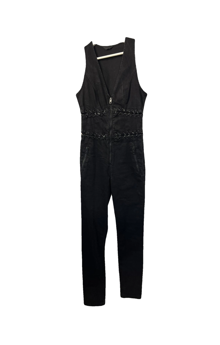 Diesel - jumpsuit met faux leather - zwart - S
