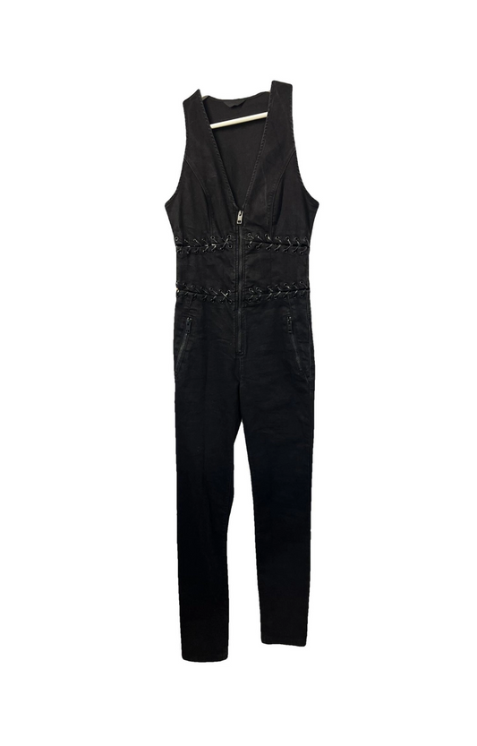 Diesel - jumpsuit met faux leather - zwart - S