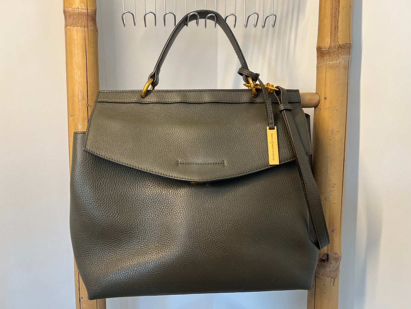 SMAAK Amsterdam - Chloe Big leren tas - donkergroen/grijs