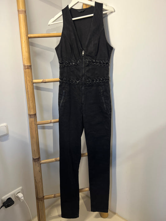 Diesel - jumpsuit met faux leather - zwart - S