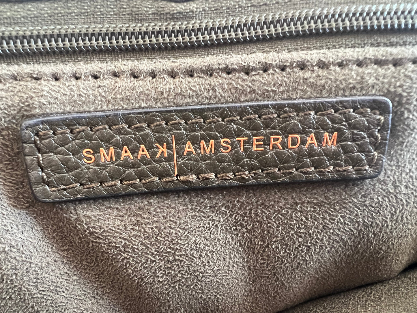 SMAAK Amsterdam - Chloe Big leren tas - donkergroen/grijs