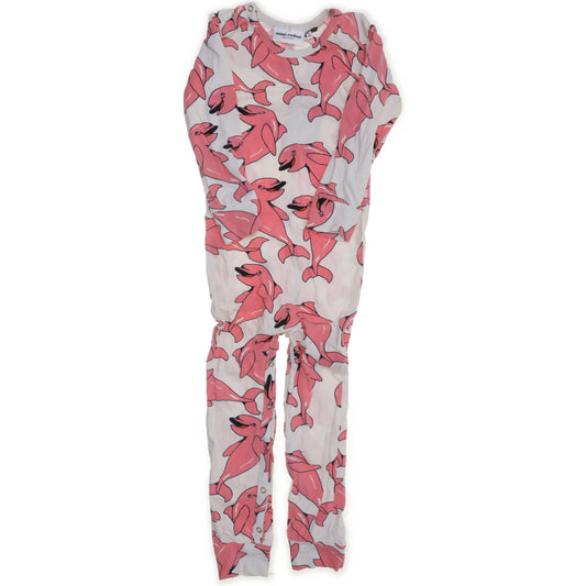 Mini Rodini - Romper/pyjama dolfijnen - Roze/wit - 92/98