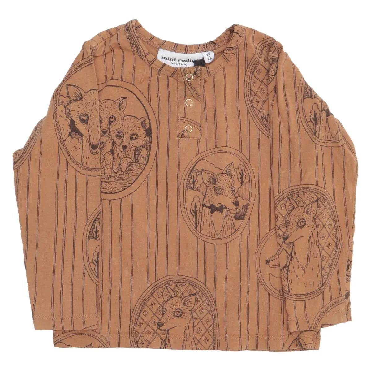 Mini Rodini - Henley shirt Fox Family - Bruin - 80/86